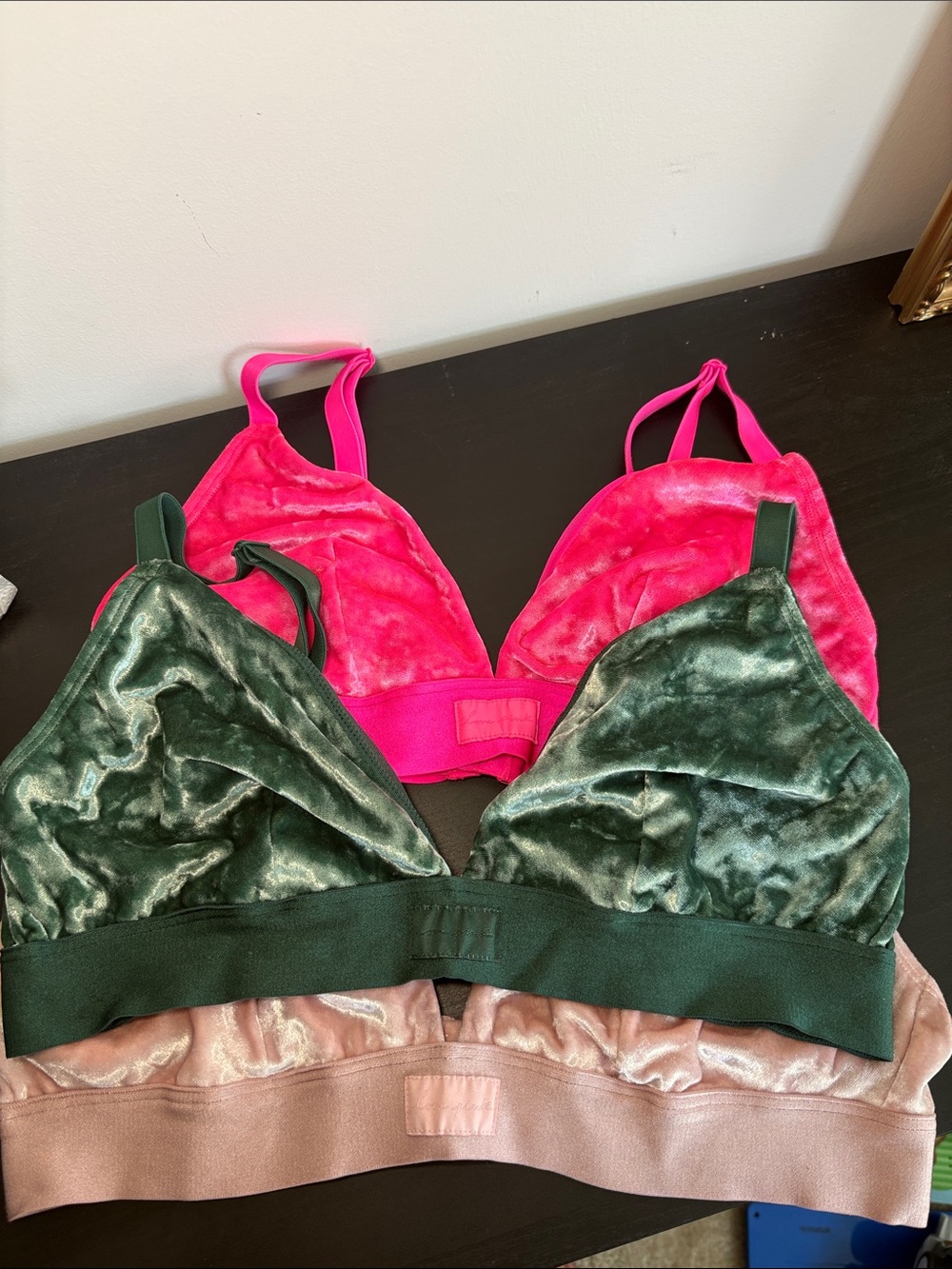 PINK Victoria Secret Velvet Bralette 3 Sets With Adjustable Straps